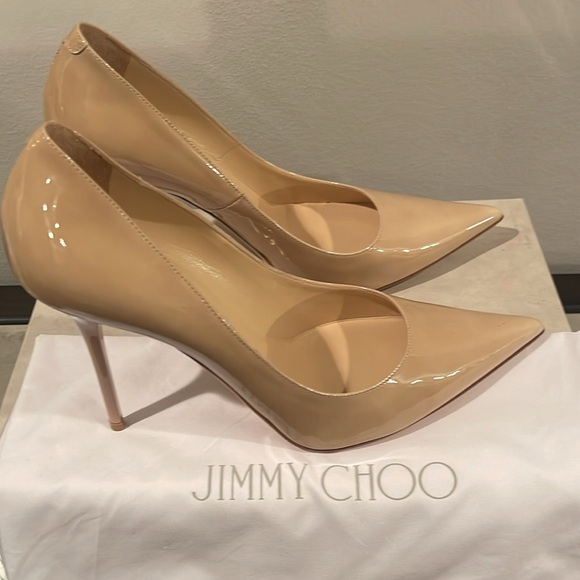 JIMMY CHOO Abel 100 Nude Patent Leather Pumps Size 10 1/2 (IT 40 1/2) - Picture 4 of 9